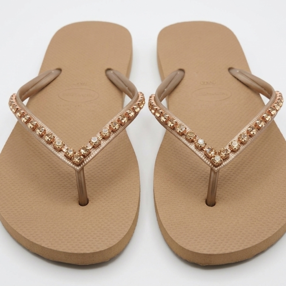 Women's Rhinestone-Embellished Taupe Flip Flop Sandals